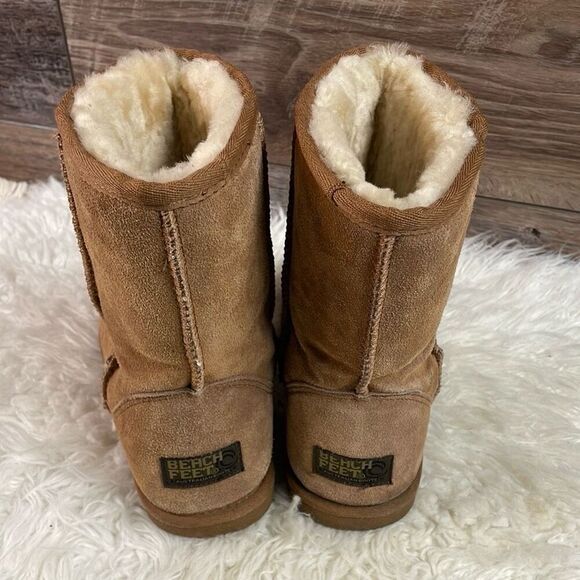 BEACH FEET Suede Sheepskin Wool Lined Classic Low Chestnut Women’s Boot Size 8 - Picture 4 of 16